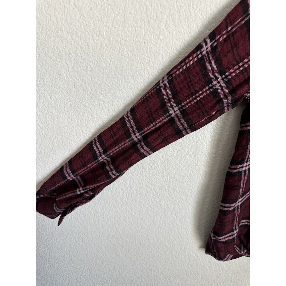 Anthropologie Cloth & Stone Blouse Women's Size Small Plaid Drape Wrap Front Top - Picture 4 of 6